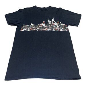 Jordan Black Sneaker Skyline Tee Size Large Black Vintage Faded Distressed Y2K